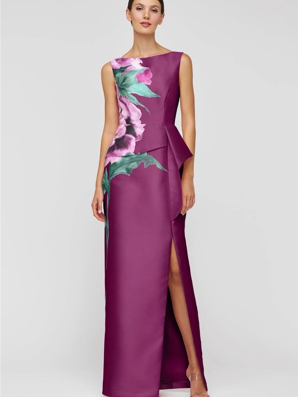 New Kay Unger Luciana Column Gown In Mulberry Size 6 $358